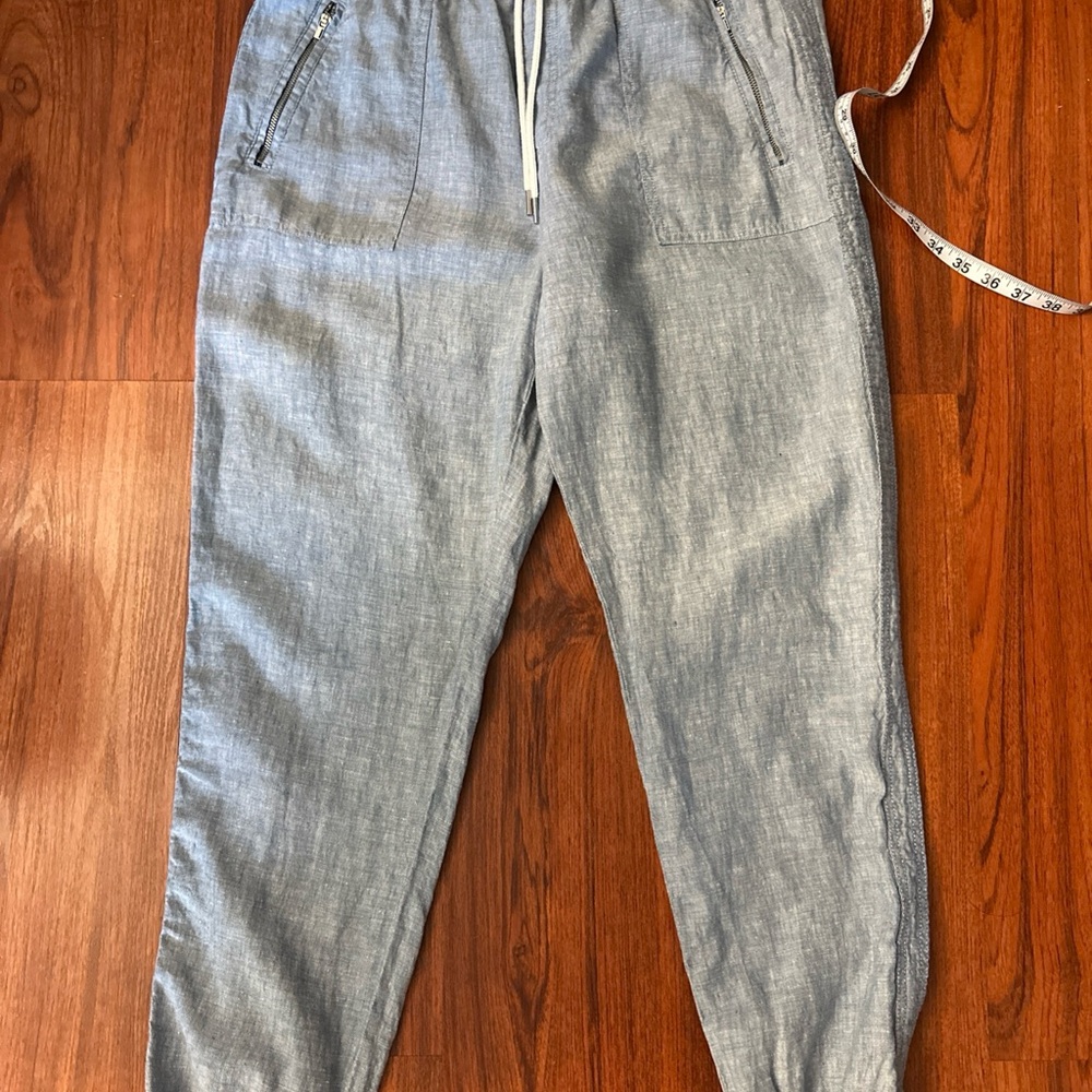 Athleta Cabo Women’s 100% Linen Chambray Blue Gray Jogger Pants Size 12